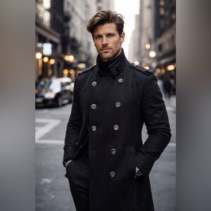 Ted Baker Coat Men’s XL Wool Cashmere Quiet Luxury Military Dark Academia Black